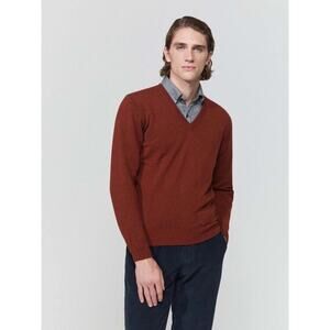 Hawico PEDRO CLASSIC V NECK Sweater 100% Cashmere Sz Small Rust Red Burnt Orange